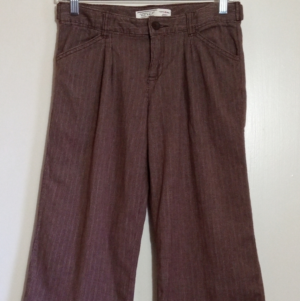 Old Navy brown pleated cropped trousers girls size 14 GUC